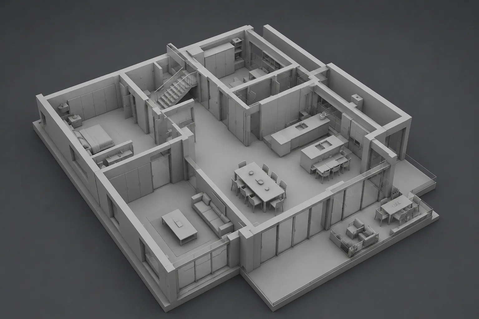 Maqueta 3D de la estructura de la vivienda