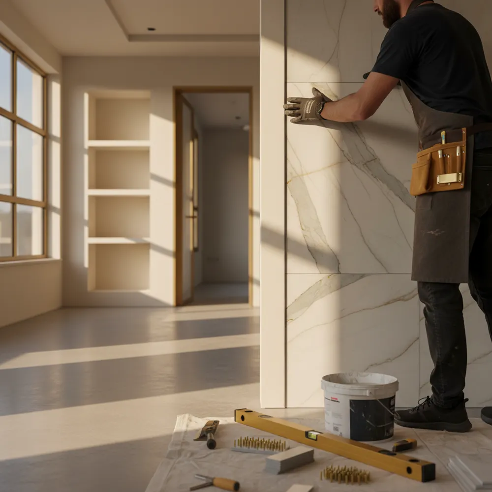 Instalación de porcelanato de gran formato por RENOVA